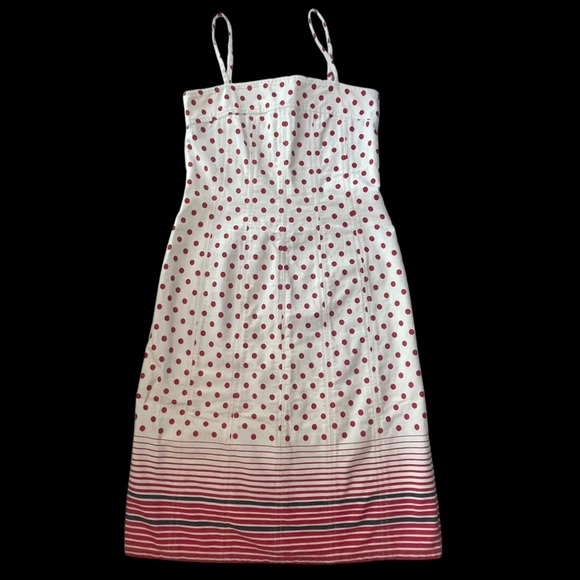 Summer Dress Oasis London Womens Sz 8 Medium White Red Polka Dots Stripes Straps - Picture 1 of 7